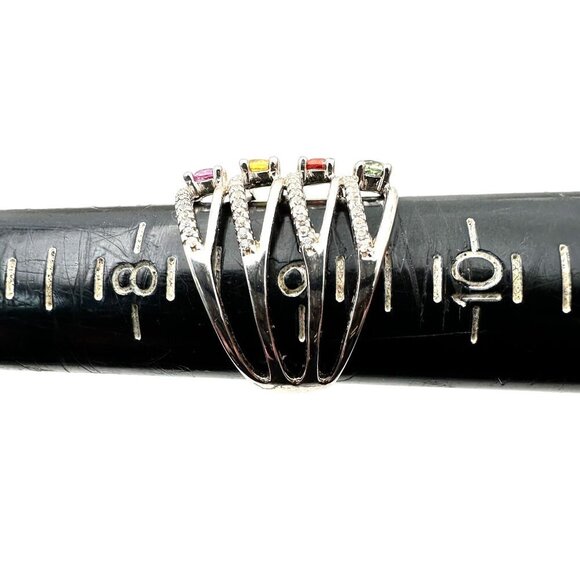 Signed SNJ Womens Ring Sterling Silver Multi Gemstone Size 9 - Picture 5 of 6